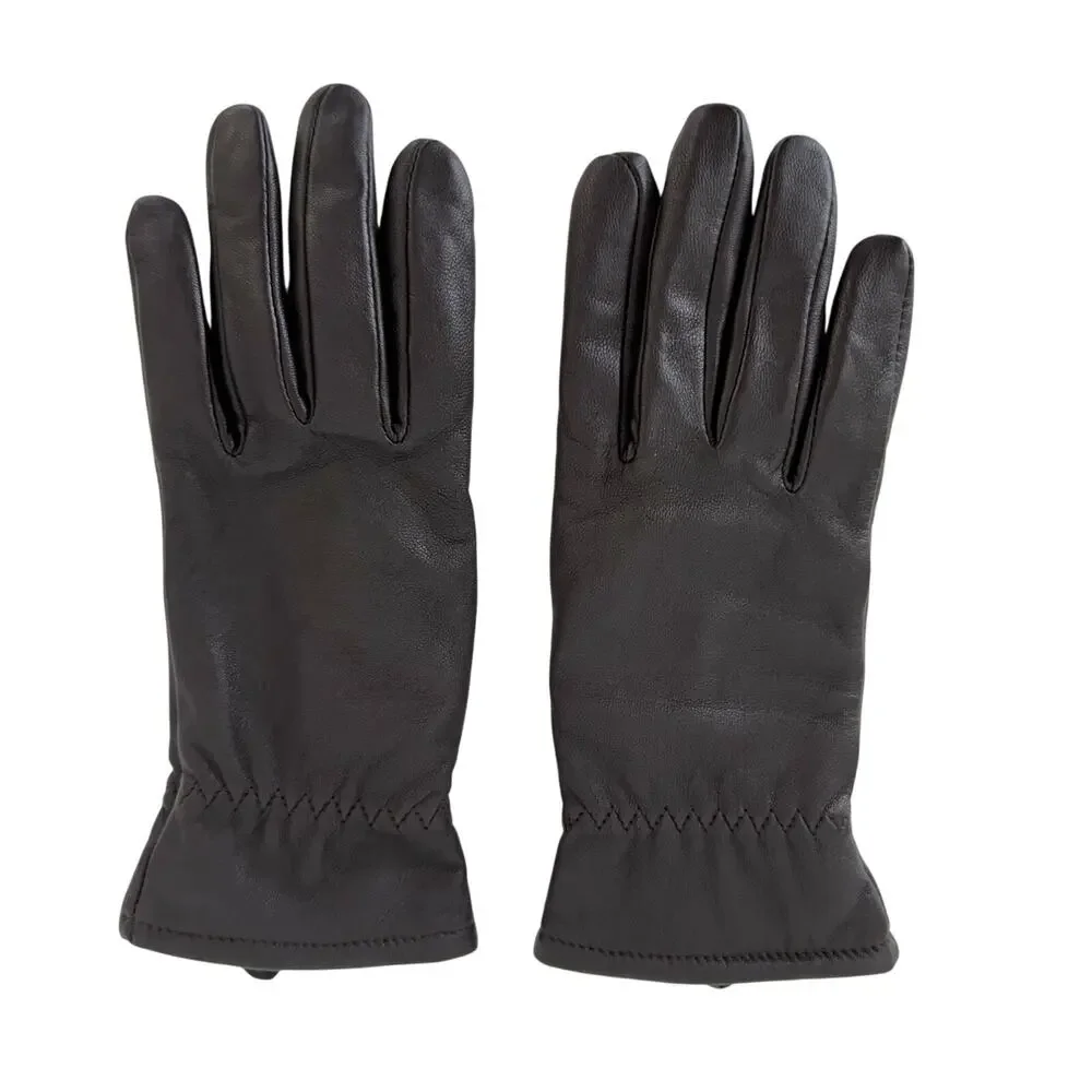 Aris Soft Leather Gloves Fleece Plush Lined Dark Brown | 6.5